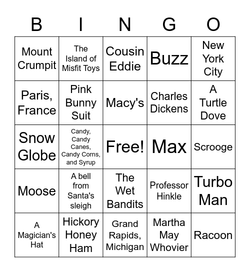 Christmas Movie Classics Bingo Card