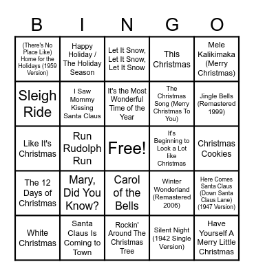 Christmas Music Bingo Card