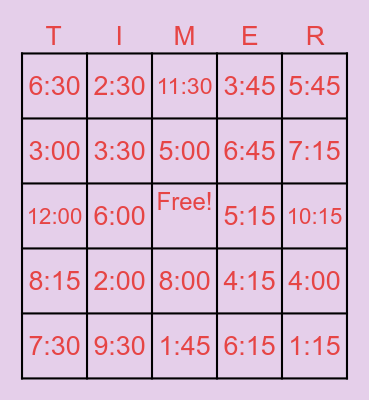 Time Bingo Card