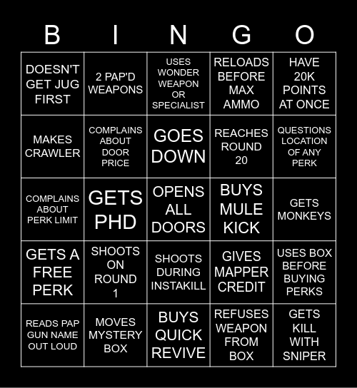 CUSTOM ZOMBIES BINGO Card