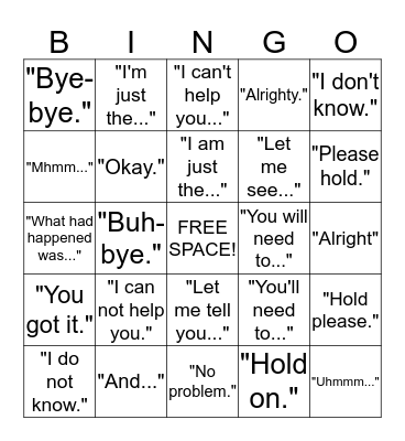 Don't Say It! Bingo Card