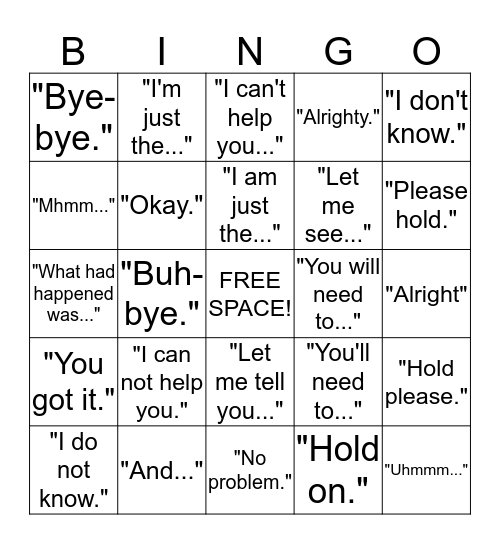 Don't Say It! Bingo Card