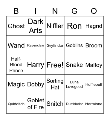 Harry Potter Bingo Card