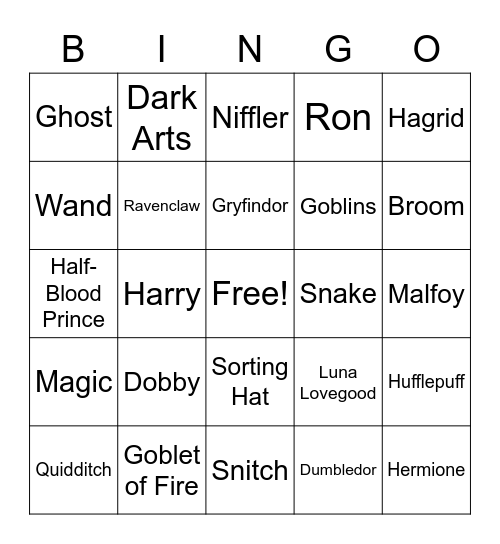 Harry Potter Bingo Card