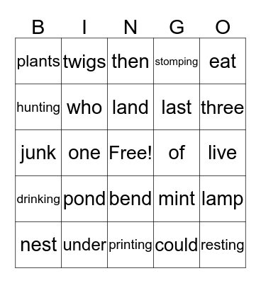 Unit 2, Week 3 Bingo Card