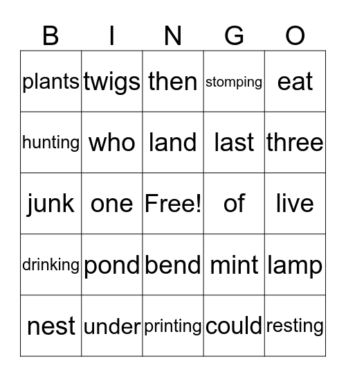 Unit 2, Week 3 Bingo Card