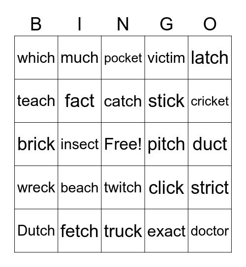 middle and end consonant blends Bingo Card