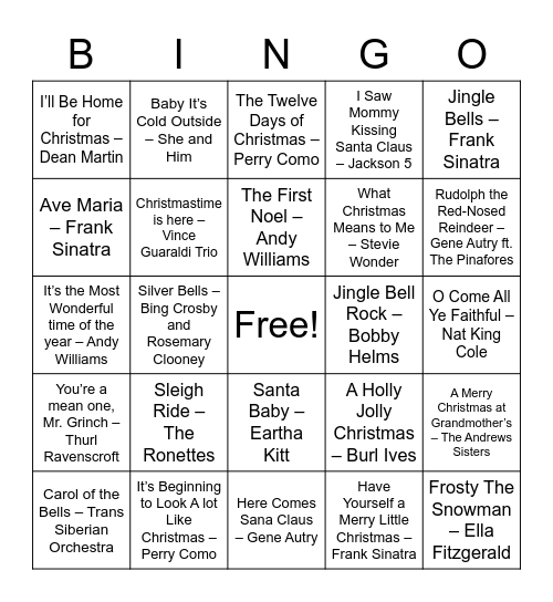 Christmas Music Bingo - Classic Songs Bingo Card