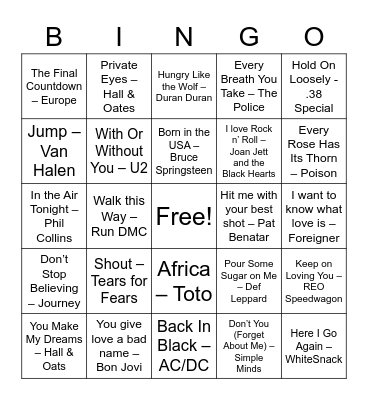 Christmas Music Bingo - 80s Songs Bingo Card