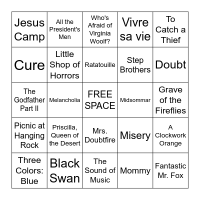 favorite movies Bingo Card