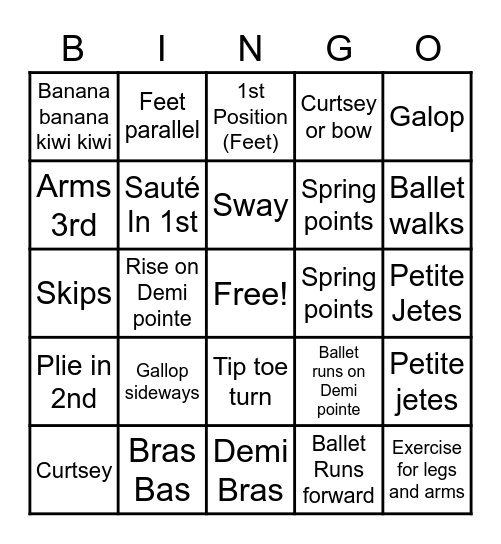 Ballet Bingo Card