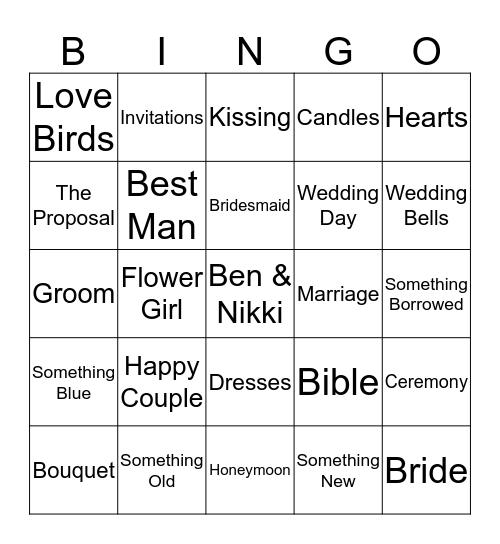 Bride & Groom  Bingo Card