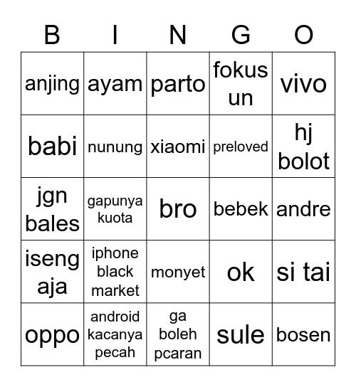 gracie Bingo Card