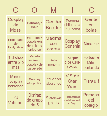 Comic-Con Bingo Card