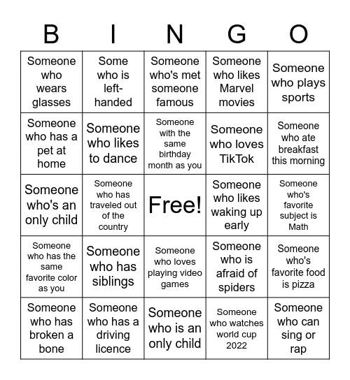 Human Bingo - Get To Know You Bingo Card