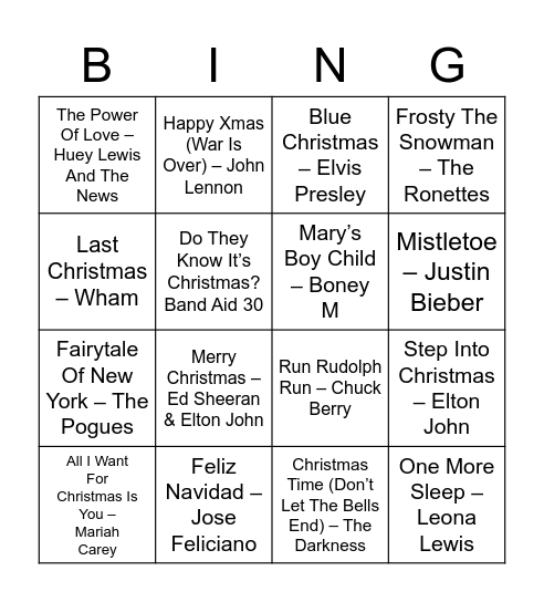 CCO Christmas Rock n Roll Bingo!! Bingo Card