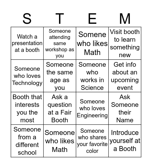STEM Fair Bingo Card