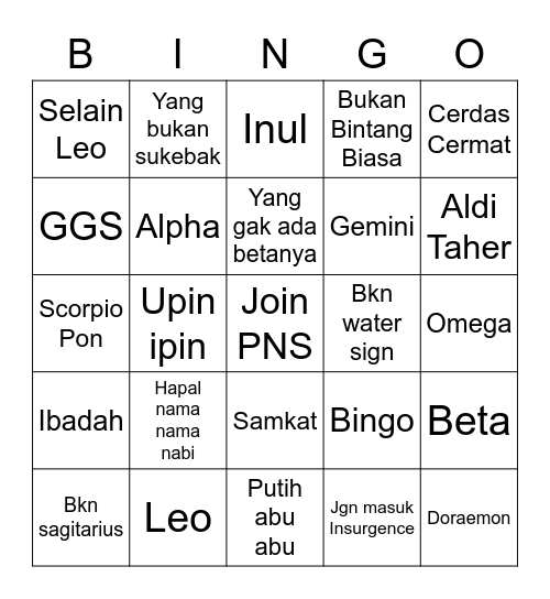 Untitled Bingo Card