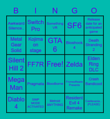 Game Awards 2022 Bingo Card