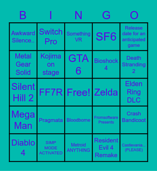 Game Awards 2022 Bingo Card