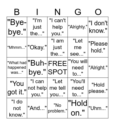 Don't Say It! Bingo Card