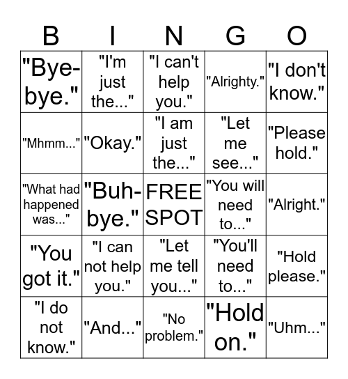 Don't Say It! Bingo Card