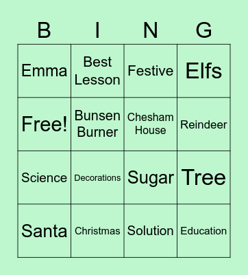 Christmas Tree Experiment Bingo Card