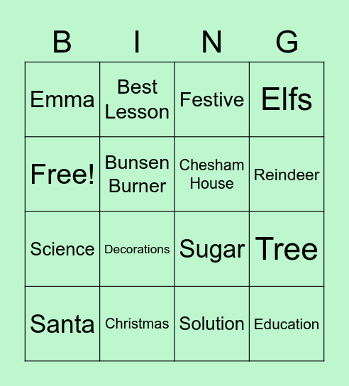 Christmas Tree Experiment Bingo Card