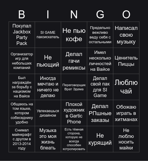 Насколько ты VimeryOne Bingo Card