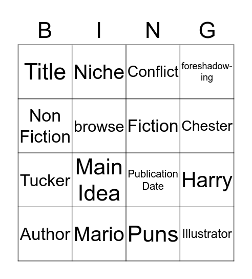 Elementary Reading Bingo Card