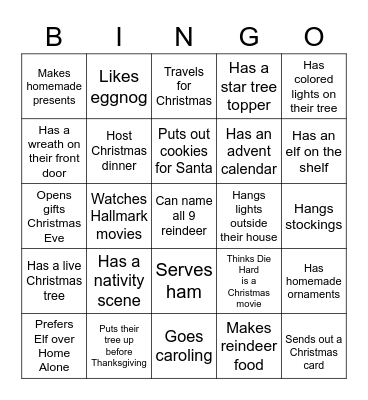 Christmas Traditions Bingo Card