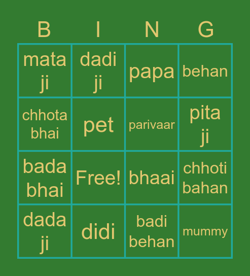 meraa parivaar   HLA_MT Bingo Card