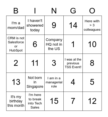 Tech Sales Singapore Bingo Card