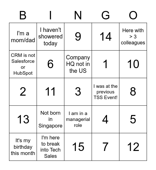 Tech Sales Singapore Bingo Card