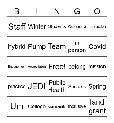 CPH Winter Assembly Bingo Card