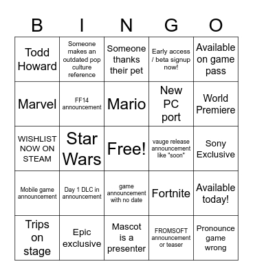 ANDYSPG - TGA BINGO Card