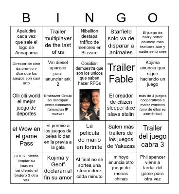 The Game Awards, la verdad y nada más que la verdad Bingo Card