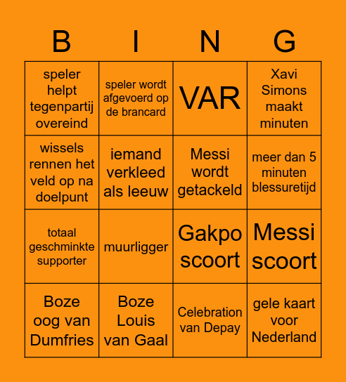Oranje Bingo! Bingo Card
