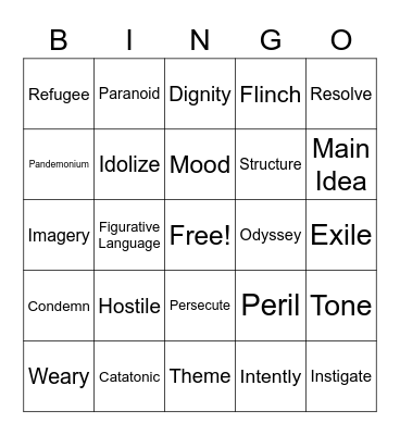 Refugee Bingo Card