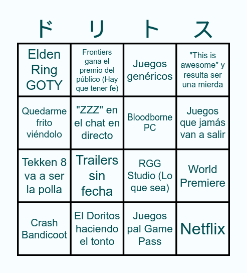 The Game Awards Bingo Card
