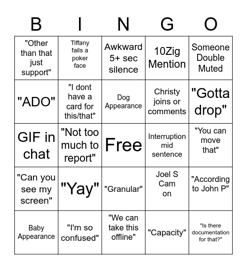 Helios Standup Bingo Card
