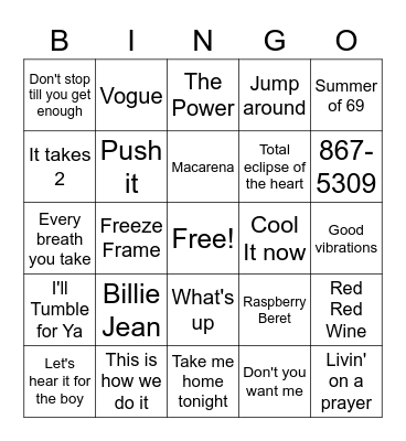 80's & 90's Music Bingo Card