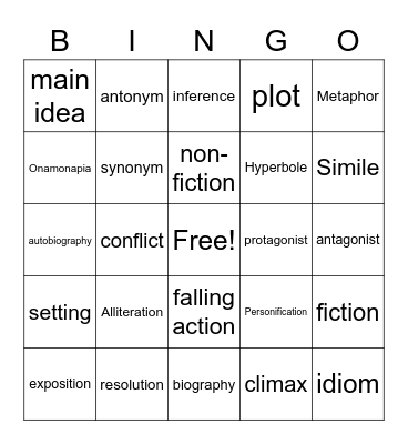 ELA Bingo Card