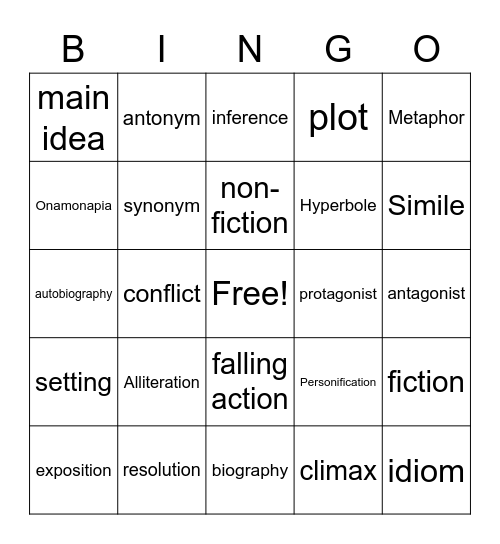 ELA Bingo Card