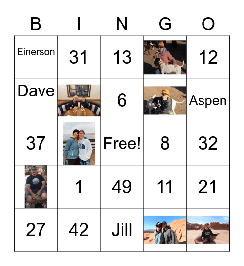 Einerson Family Bingo Card