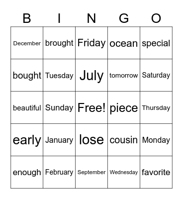 Untitled Bingo Card