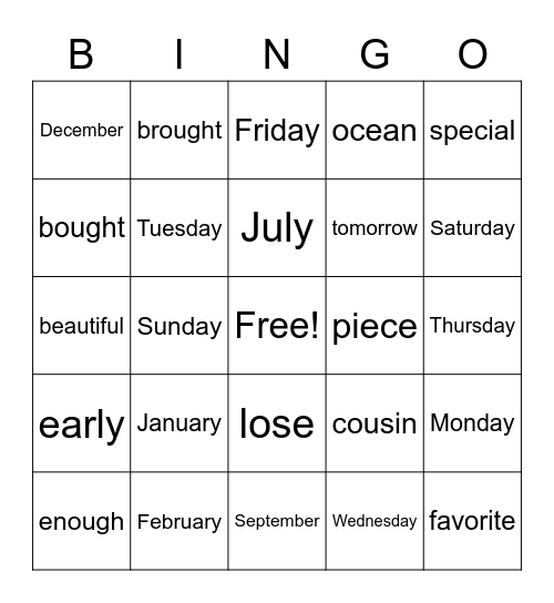 Untitled Bingo Card