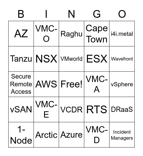 VMC Bingo Card