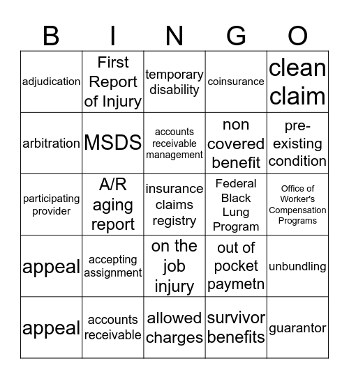 Understanding Health Insurance Ch. 4 & 17 Bingo Card