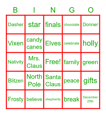 NHS December Bingo! Bingo Card